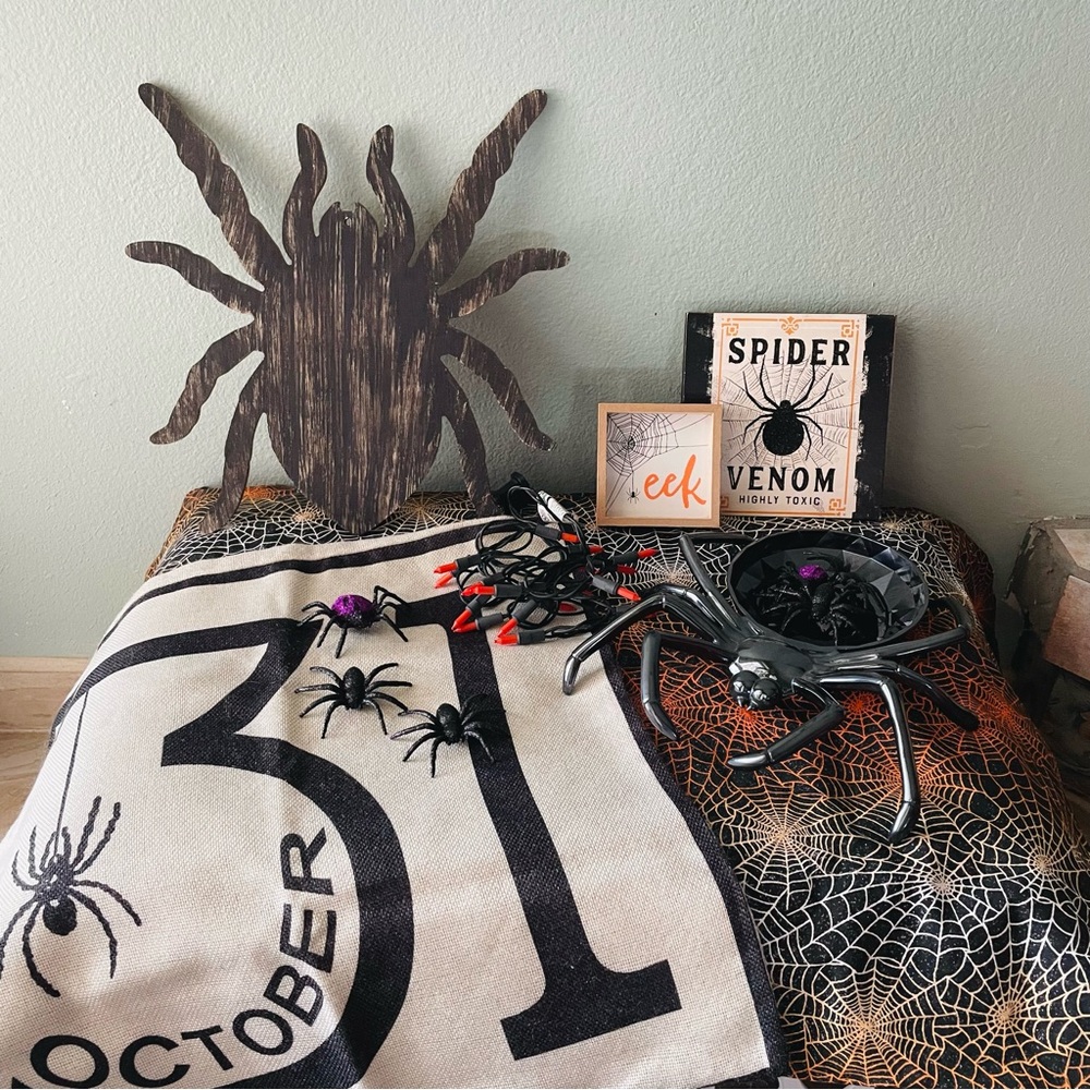 Lot of Halloween Spider Decorations